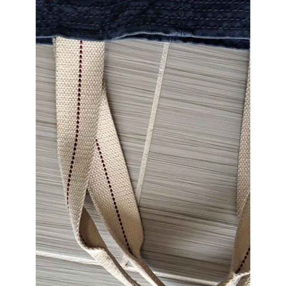 Hollister Blue Canvas Plaid Tote Bag With Red Logo & Cream Straps Y2K Preppy - Picture 4 of 8